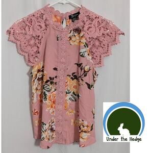 y2k Miss Chievous Pink Floral Lace Top Small Fairy Feminine Dainty Q1